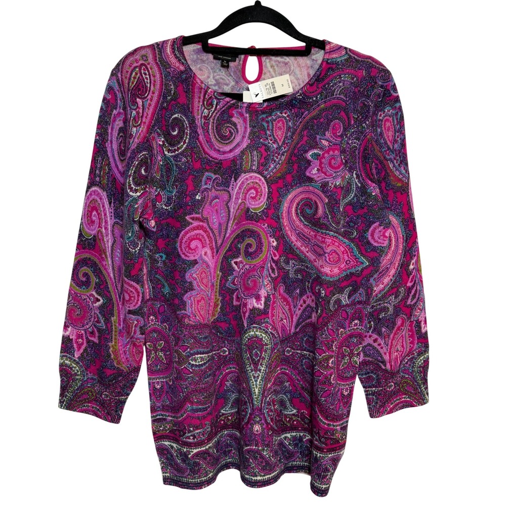 NWT Talbots Pure 100% Cashmere Sweater Medium Pink Paisley Preppy Classic Office - Picture 2 of 10